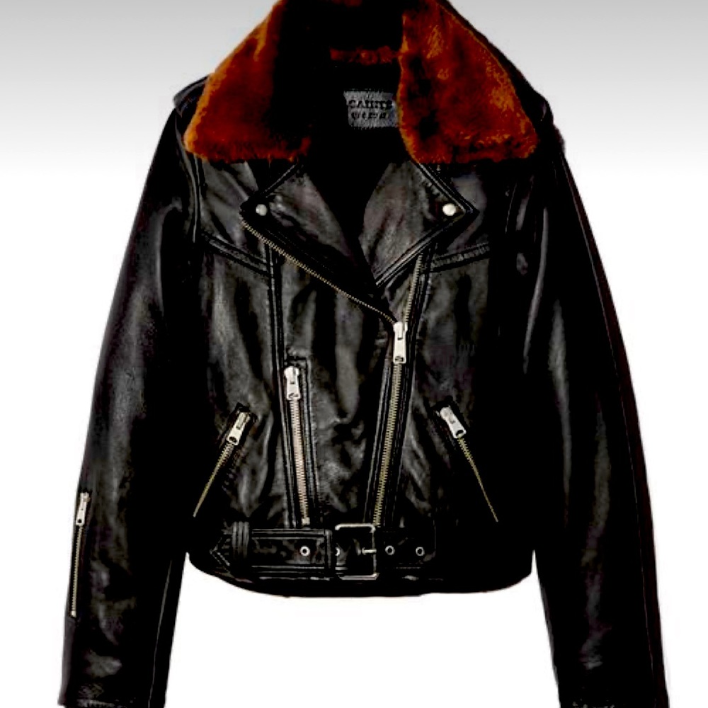 All Saints  NWT Rigby Lux Faux Fur Trim Leather Biker Jacket Size US 10